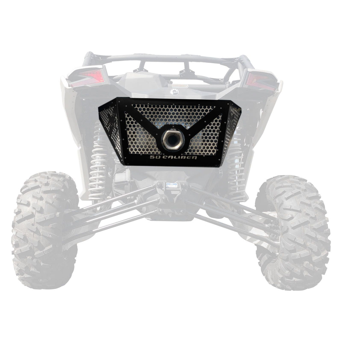 CNC Laser Cut Vented Engine Cover for Can-am X3 | 50 Caliber Racing Custom Engine Cover for Can-am X3 Black / Clear over Raw Powdercoat