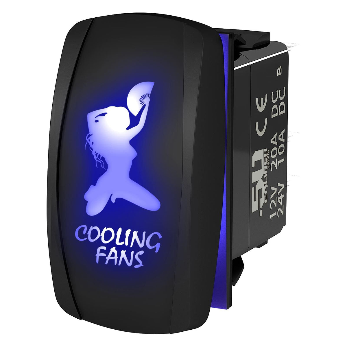 Blue | Waterproof On/Off Rocker Switch Sexy Design "Cooling Fans" with Blue LED Illumination