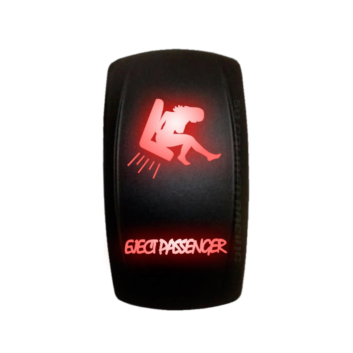 Red | “Eject Passenger” rocker switch with red LED illumination – waterproof carling style switch for utv, atv, and marine 12v systems