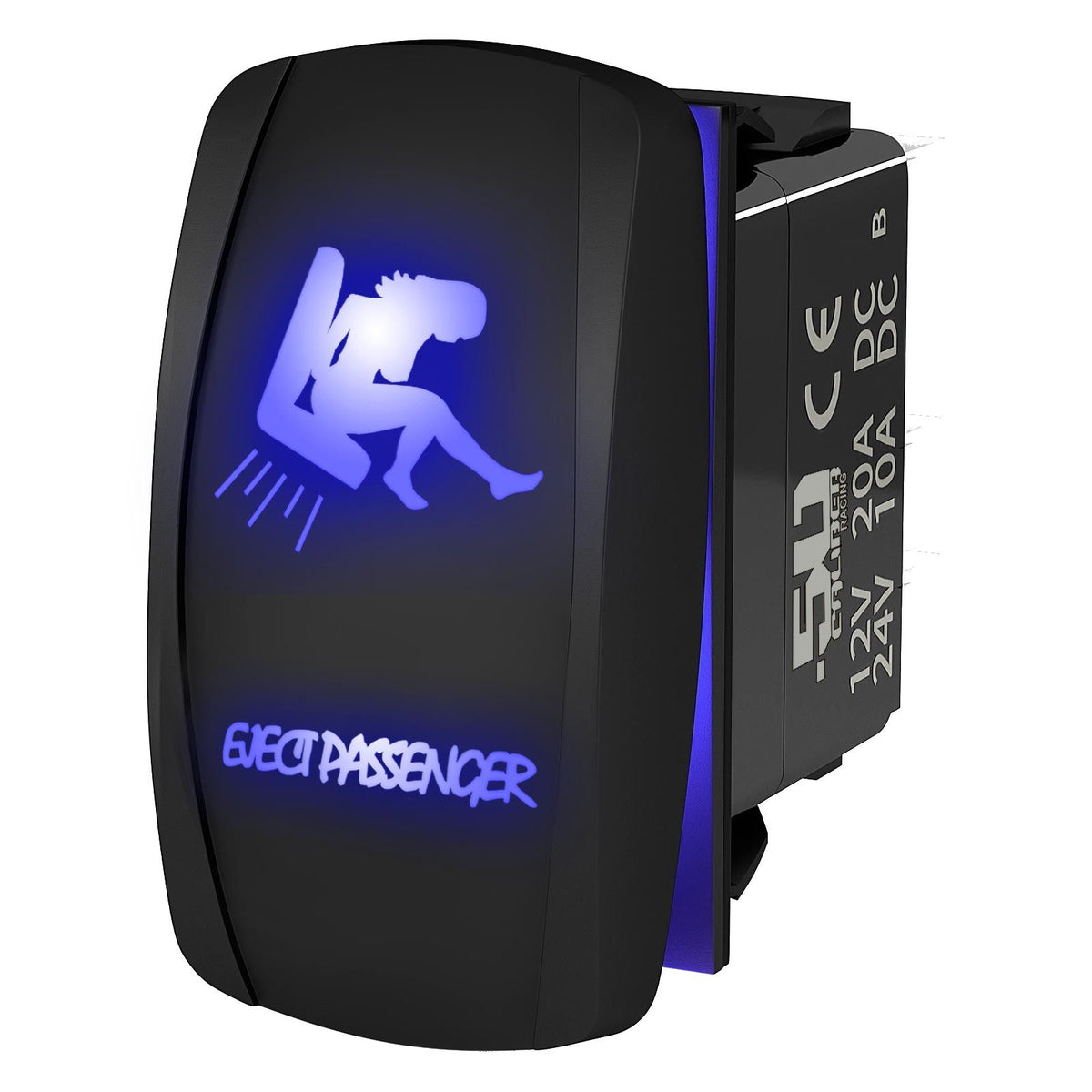 Blue | Waterproof on/off rocker switch “Eject Passenger” with blue LED illumination – carling style 12v utv atv marine switch