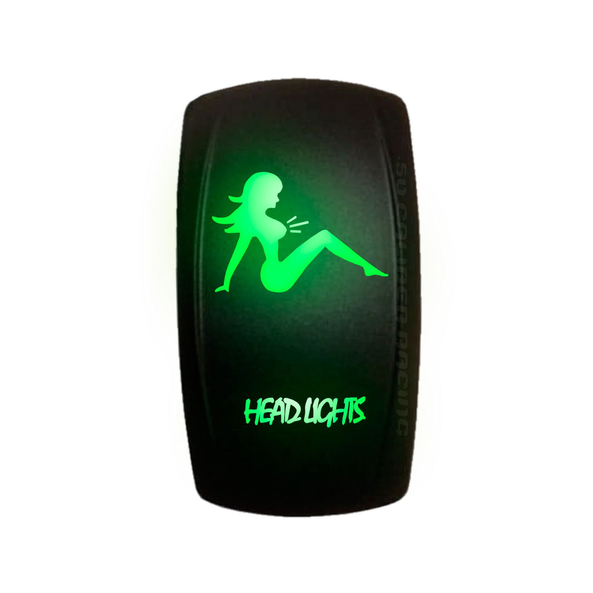 Green | Carling style rocker switch “Head Lights” with green LED – waterproof 12v accessory switch for utv dash panels and switch pods