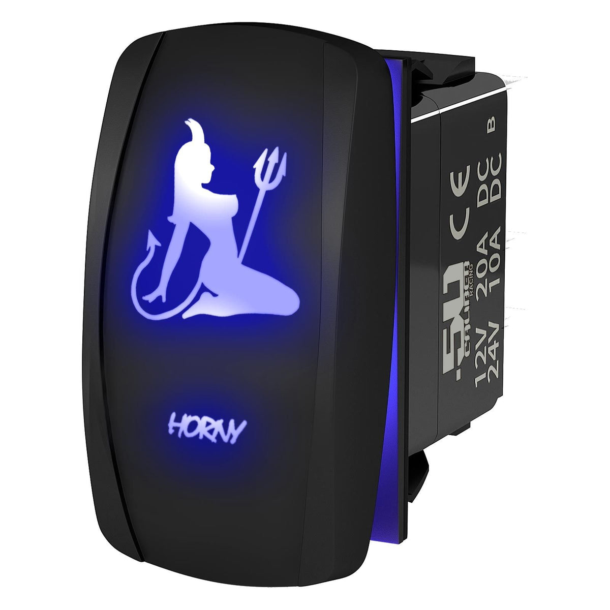 Blue | Waterproof momentary/off rocker switch “Horny” with blue LED illumination – carling style 12v utv atv marine switch
