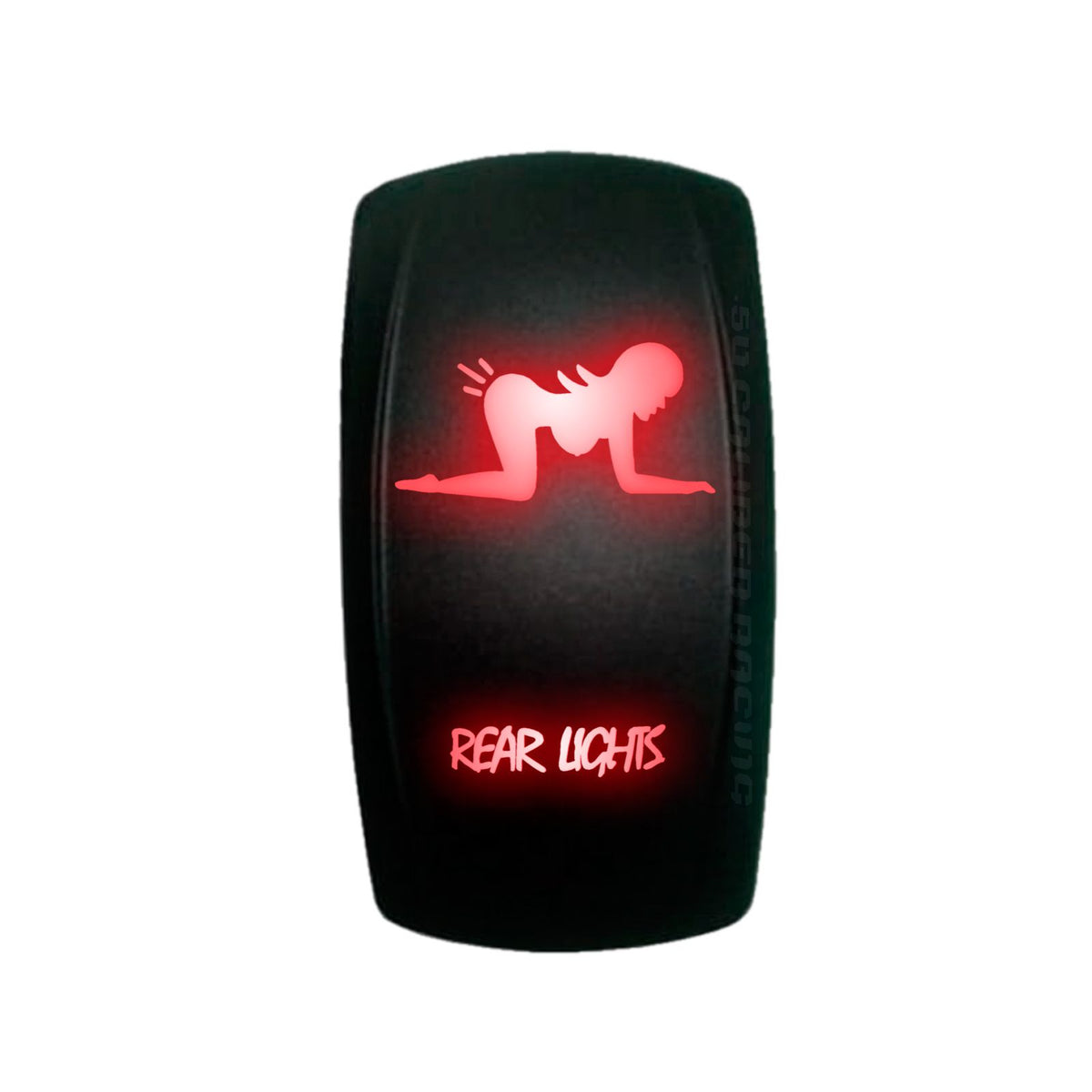 Red | “Rear Lights” rocker switch with red LED illumination – waterproof carling style switch for utv, atv, and marine 12v systems