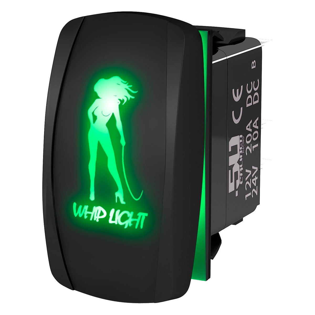 Green | Waterproof On/Off Rocker Switch Sexy Design "Whip Light" with Green LED Illumination