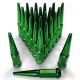 12x1.25mm Extended Spike Lug Nuts - Acorn Taper - 50 Caliber Racing - 24 Pack for 6 lug cars - Green