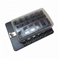 12 Way 12V Circuit Fuse Block - LED Indicators - Blade Terminals