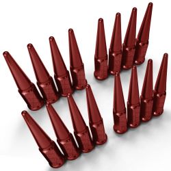 3/8-24 Extended Spike Lug Nuts - 60 Degree Taper Seat - Fits Polaris UTV and ATVs – Red Finish