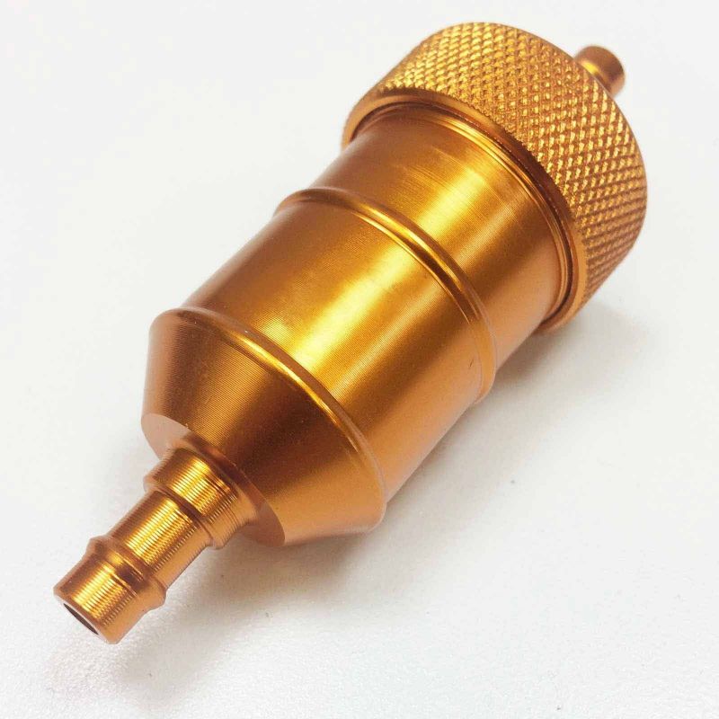 Universal 1/4" Fuel Filter Aluminum 2 Piece Body with Replaceable filter - Gold 