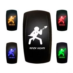 "Rock Lights" Guitar Guy On/Off Rocker Switch Waterproof with Blue, Red, Green or Orange LED Illuminationn