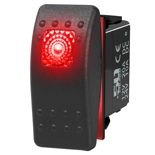 Red | 50 Caliber Racing Momentary / OFF Waterproof Rocker Switch with Red LED Backlight