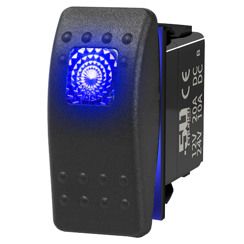Blue | 50 Caliber Racing Momentary / OFF Waterproof Rocker Switch with Blue LED Backlight