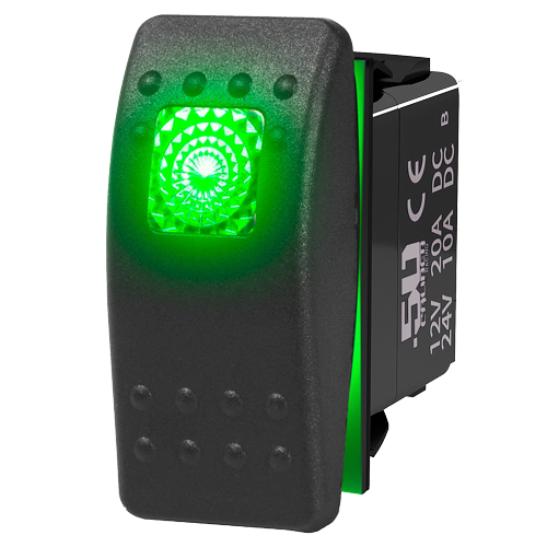 Green | 50 Caliber Racing Momentary / OFF Waterproof Rocker Switch with Green LED Backlight