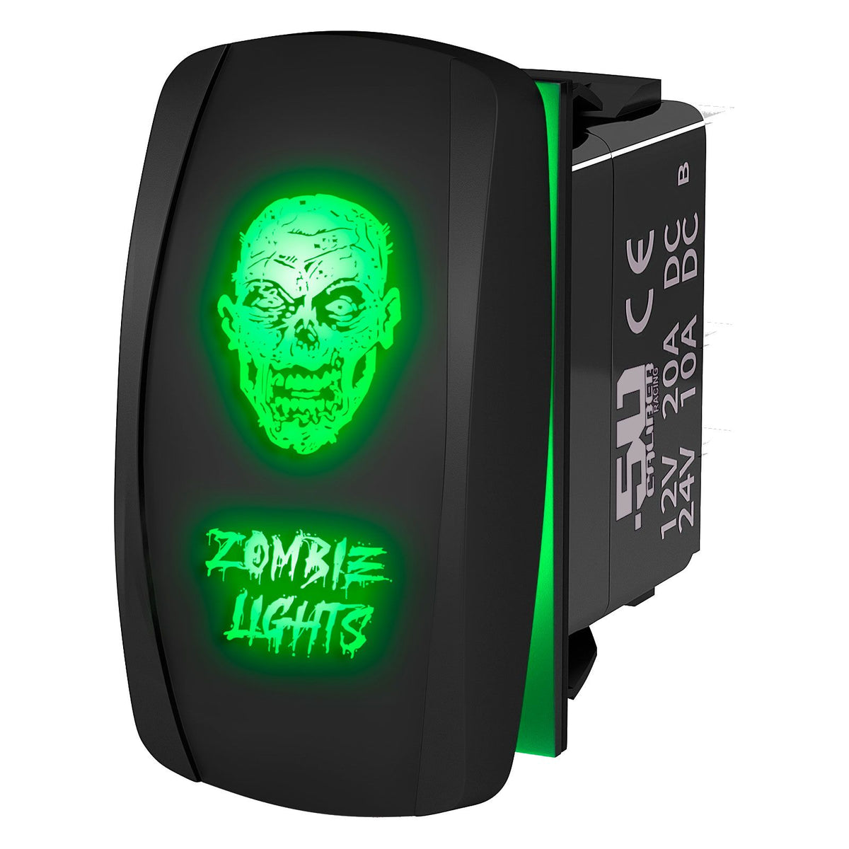 Green | "Zombie Lights" with Face On/Off Rocker Switch Laser Etched Waterproof with Green LED Illumination	