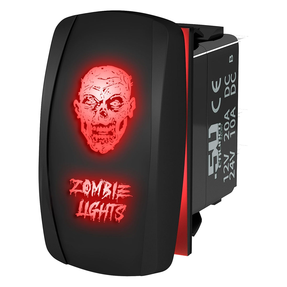 Red | "Zombie Lights" with Face On/Off Rocker Switch Laser Etched Waterproof with Red LED Illumination	