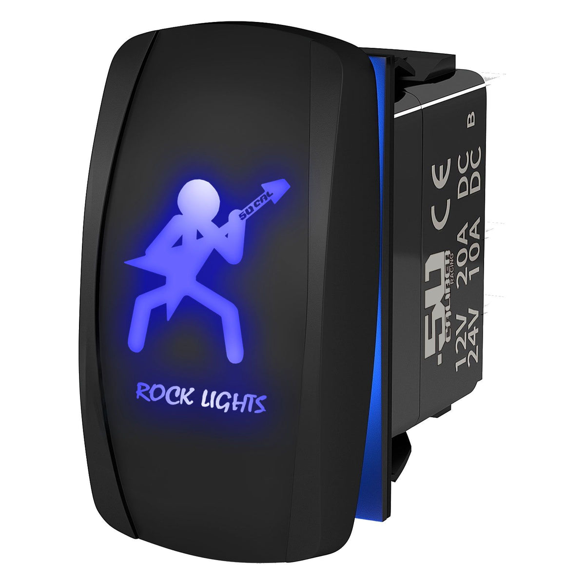 Blue | "Rock Lights" with Guitar Dude - On/Off Rocker Switch Laser Etched Waterproof with Blue LED Illumination	