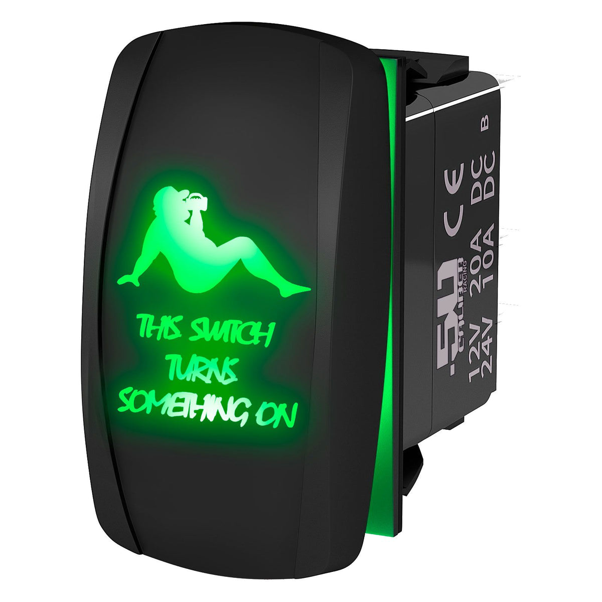 Green | "This Switch Turns Something On" On/Off Rocker Switch Dad Bod Design Waterproof with Green LED Illumination	