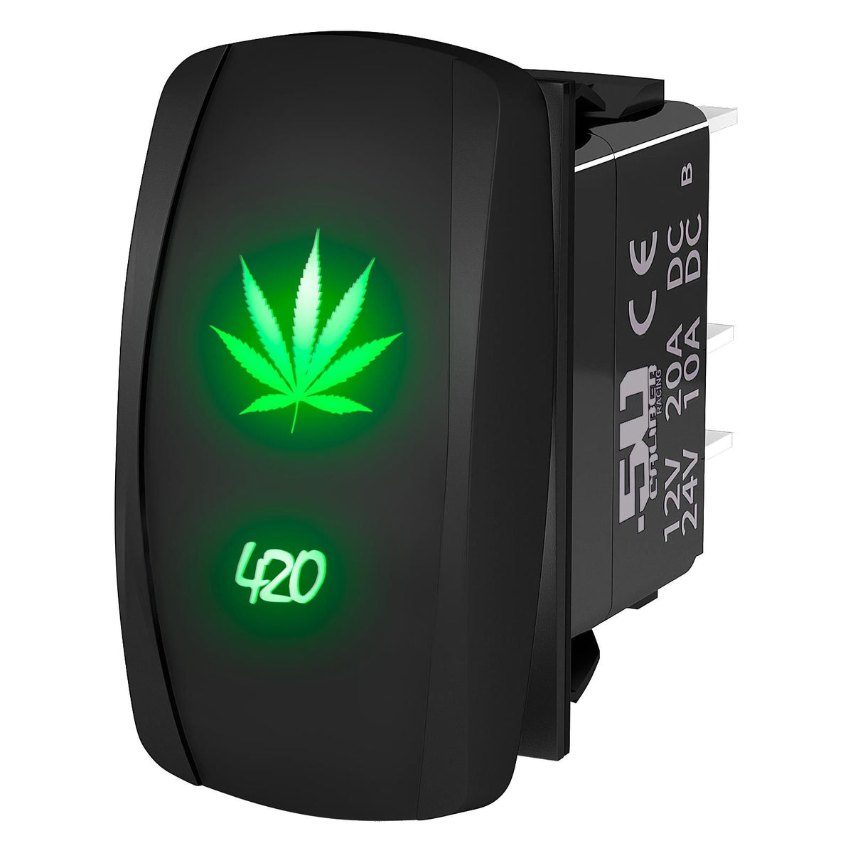 Green | "420 Leaf" On/Off Rocker Switch Laser Etched Design Waterproof with Green LED Illumination