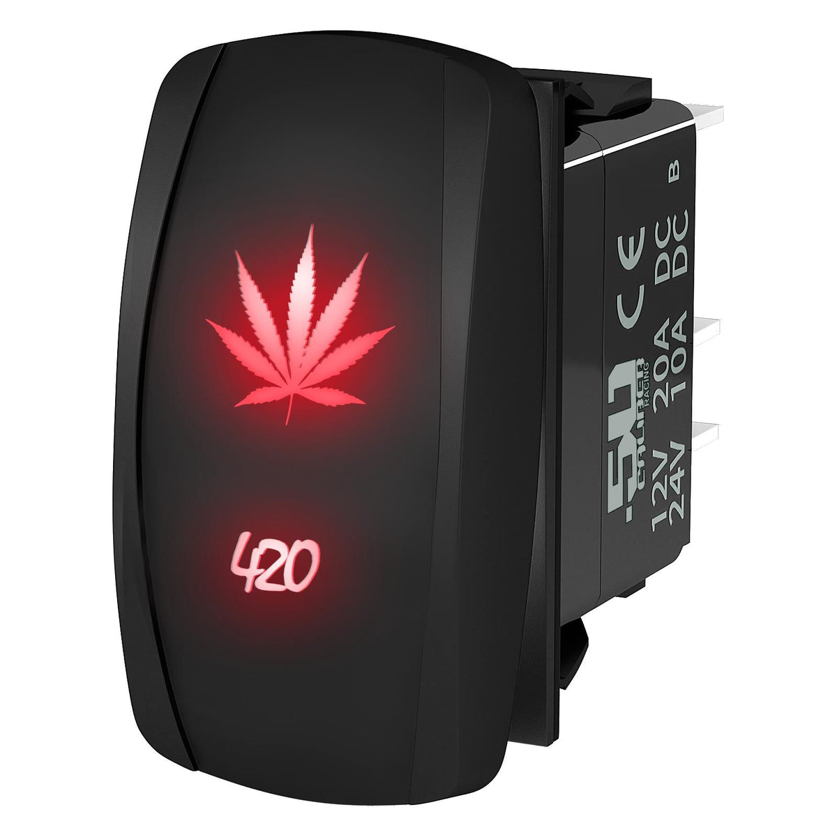 Red | "420 Leaf" On/Off Rocker Switch Laser Etched Design Waterproof with Red LED Illumination	