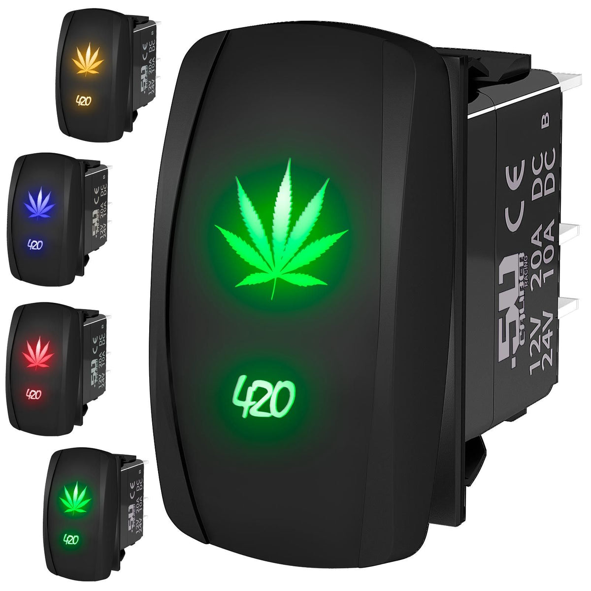420 - 12V On/Off Rocker Switch Marine Grade | "420 Leaf" On/Off Rocker Switch Laser Etched Design Waterproof Marine Rated	