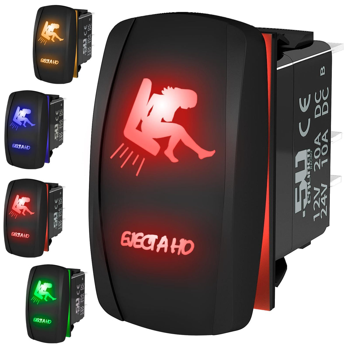 Eject A Ho - 12V On/Off Rocker Switch - Sexy Design | “Eject A Ho” sexy silhouette waterproof on/off rocker switch – marine grade carling style design available in multiple LED color