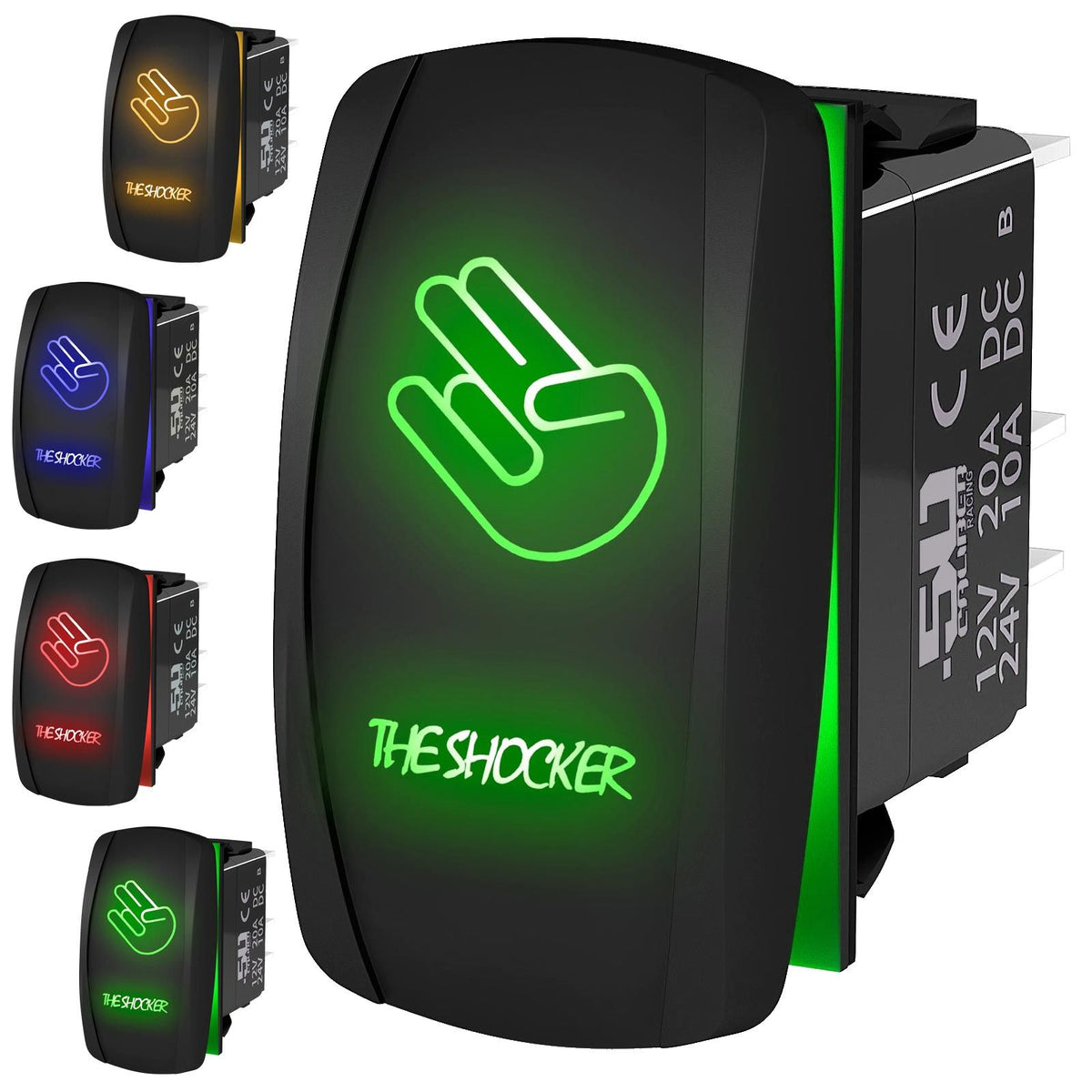 The Shocker - 12V On/Off Rocker Switch - Sexy Design | “The Shocker” waterproof on/off rocker switch – marine grade carling style design available in multiple LED colors