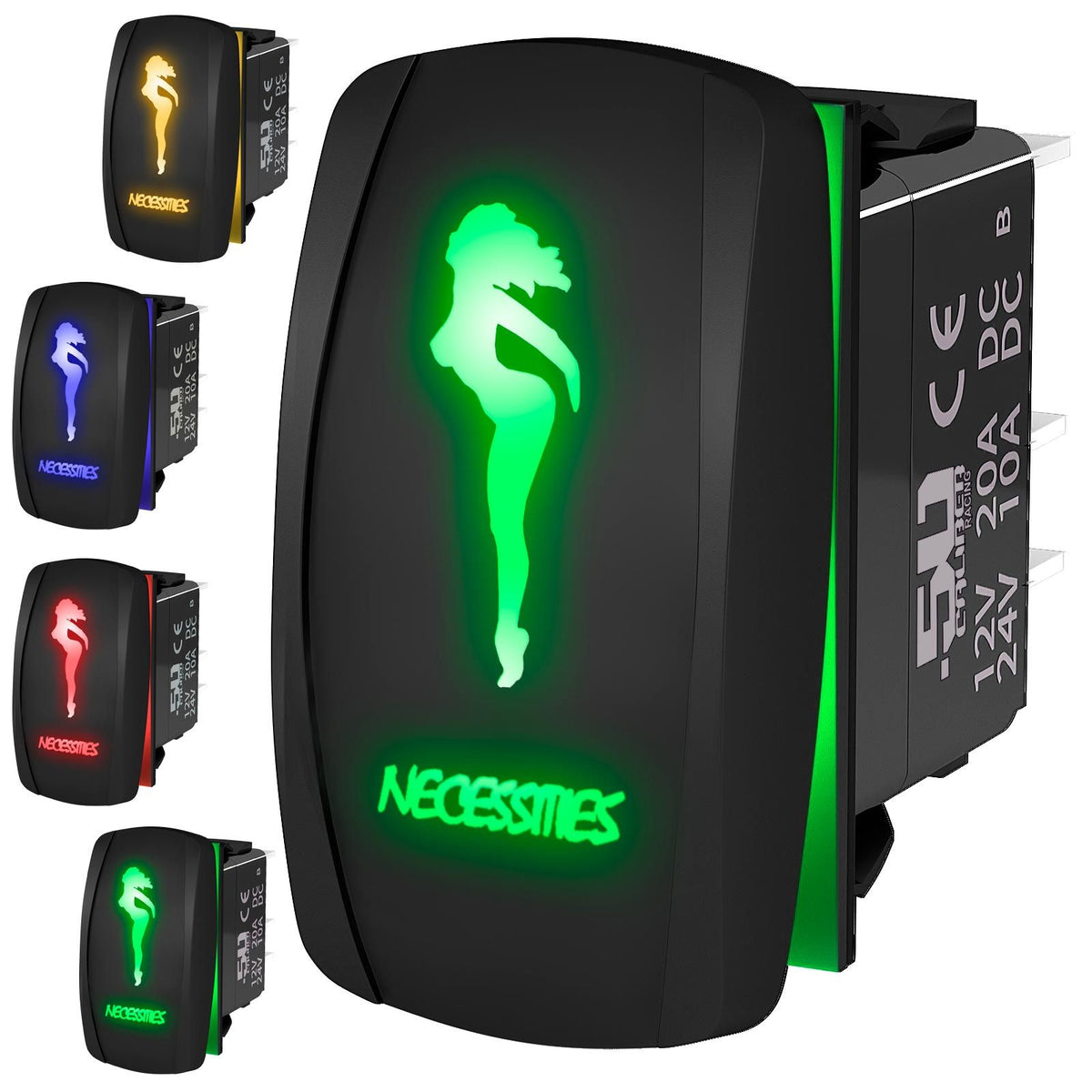 Necessities - 12V On/Off Rocker Switch - Sexy Design | “Necessities” waterproof on/off rocker switch – marine grade carling style design available in multiple LED colors