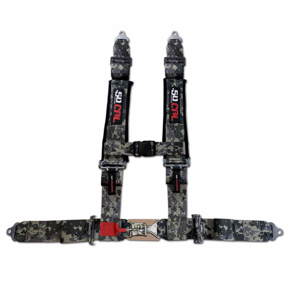 Carbon Camo | 50 Caliber Racing Camo 4-Point Harness – 3" straps with latch-style quick release laid out flat