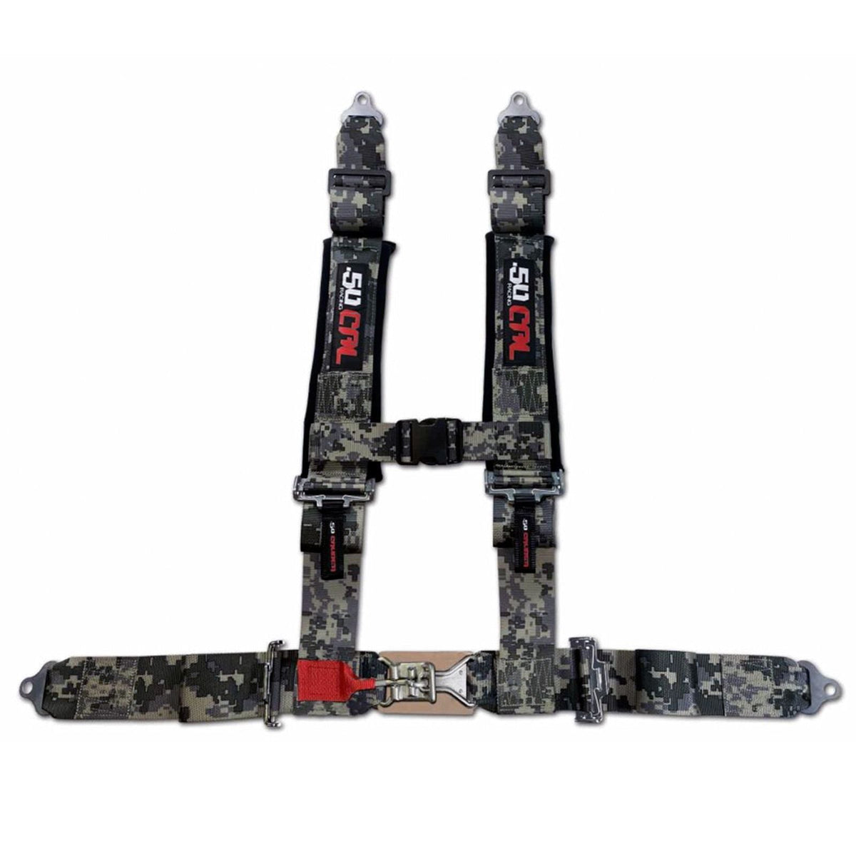 Carbon Camo | 50 Caliber Racing Camo 4-Point Harness – 3" straps with latch-style quick release laid out flat