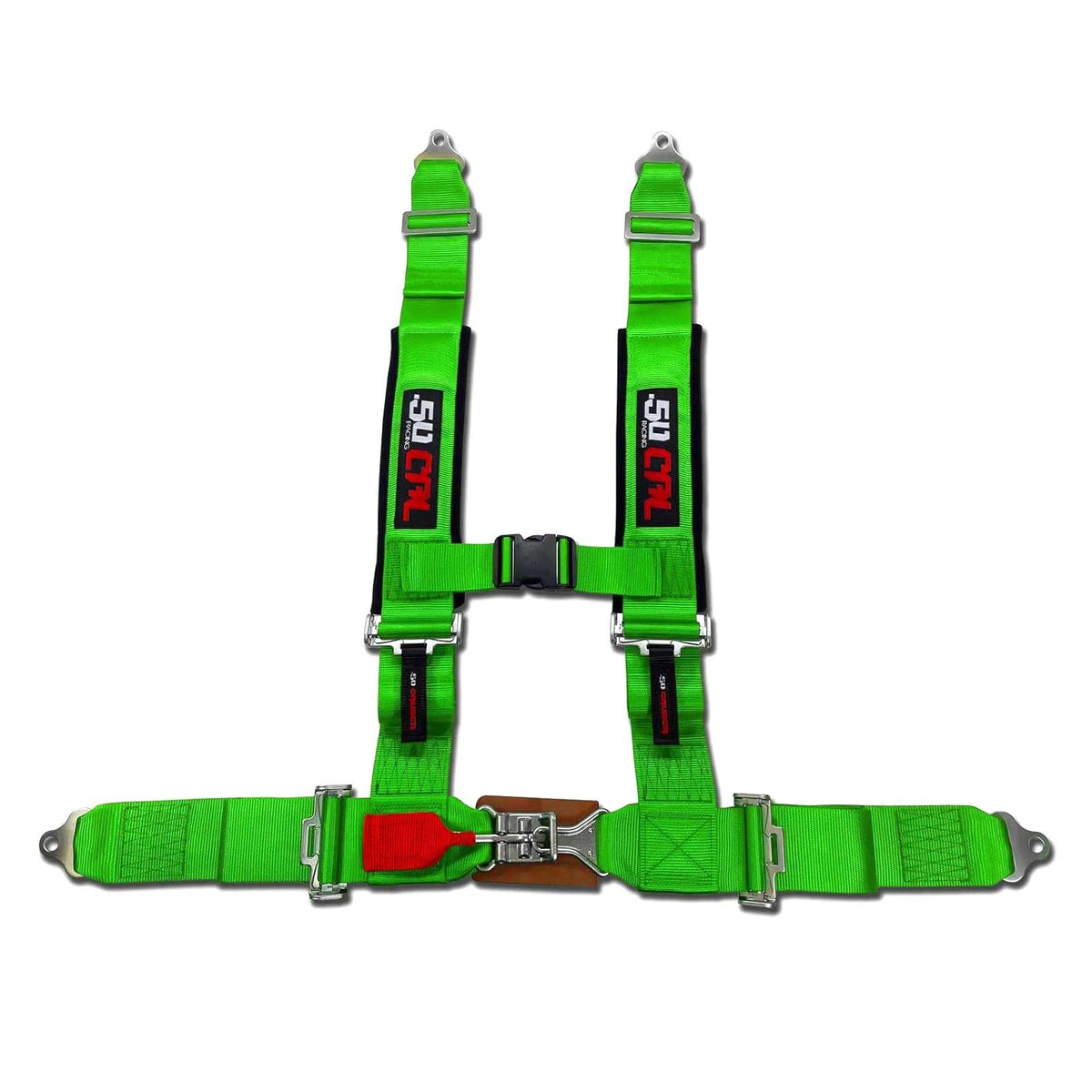 Venom Green | 50 Caliber Racing Green 4-Point UTV Harness – 3" straps with latch-style quick release laid out flat