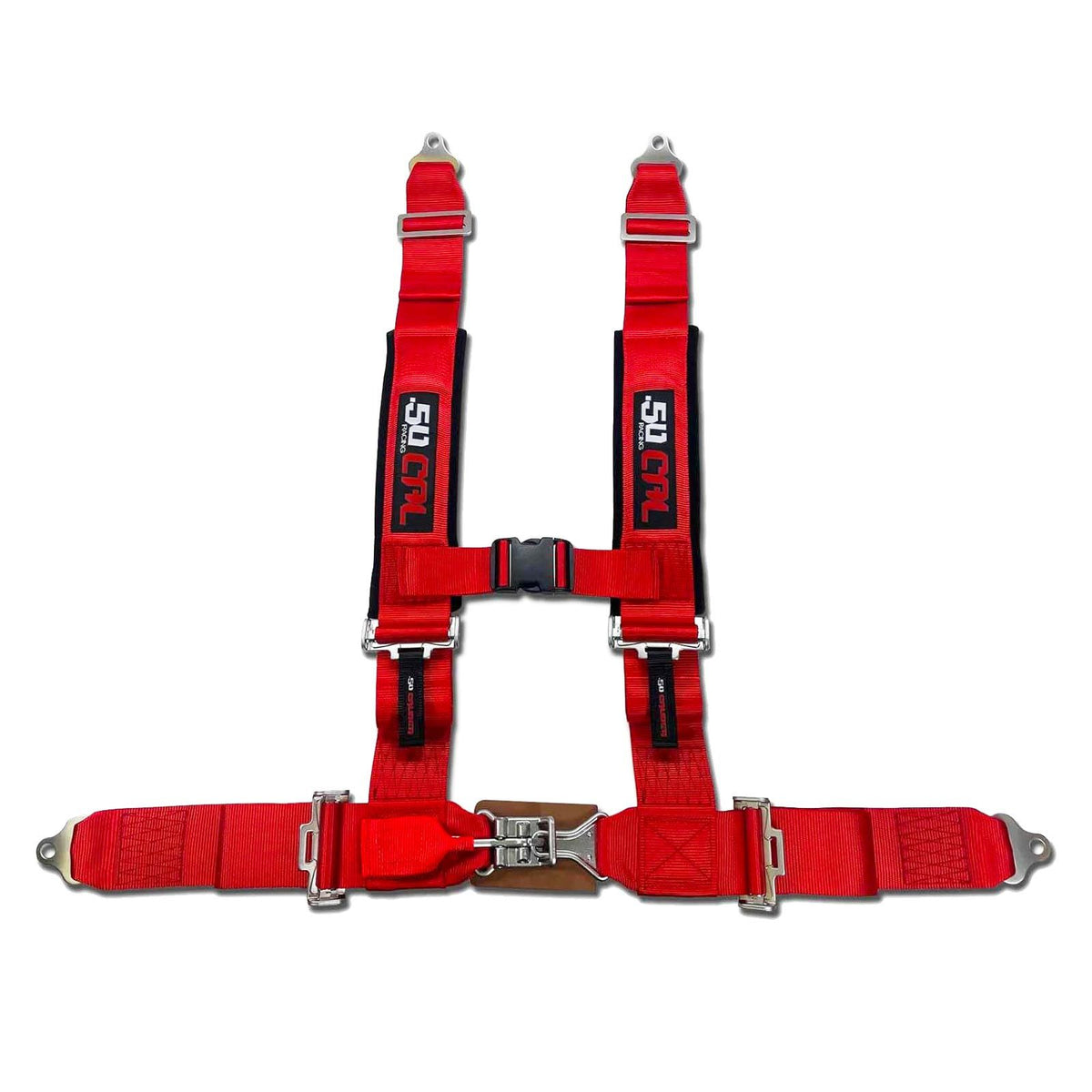 Rage Red | 50 Caliber Racing Red 4-Point SxS Harness – 3" straps with latch-style quick release laid out flat