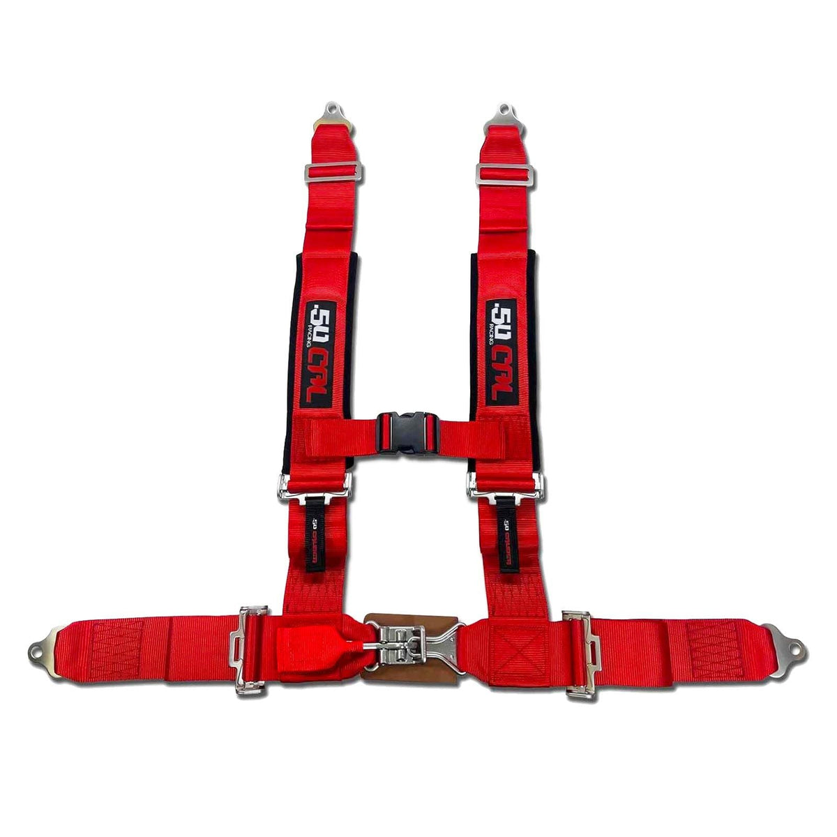 Rage Red | 50 Caliber Racing Red 4-Point SxS Harness – 3" straps with latch-style quick release laid out flat