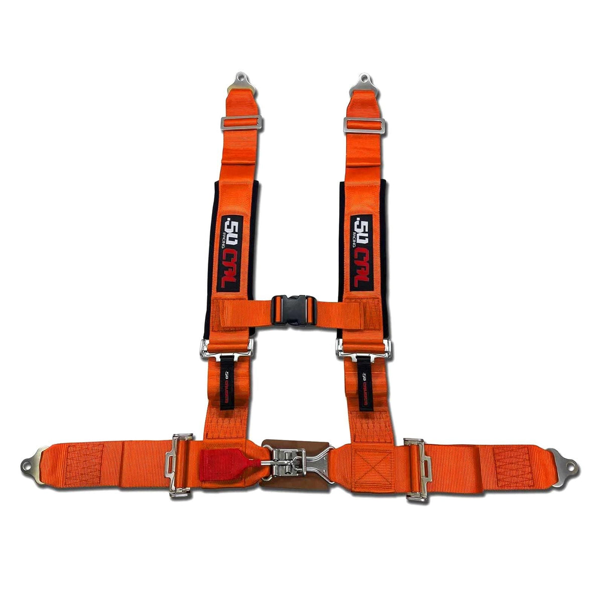 Blaze Orange | 50 Caliber Racing Orange 4-Point SxS Harness – 3" straps with latch-style quick release laid out flat