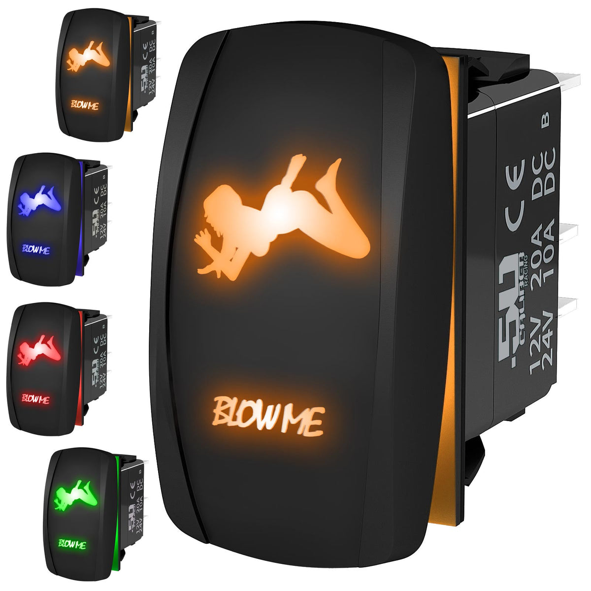 Blow Me - 12V On/Off Rocker Switch - Sexy Design | “Blow Me” sexy silhouette waterproof on/off rocker switch – marine grade carling style design available in multiple LED colors | Cover Image