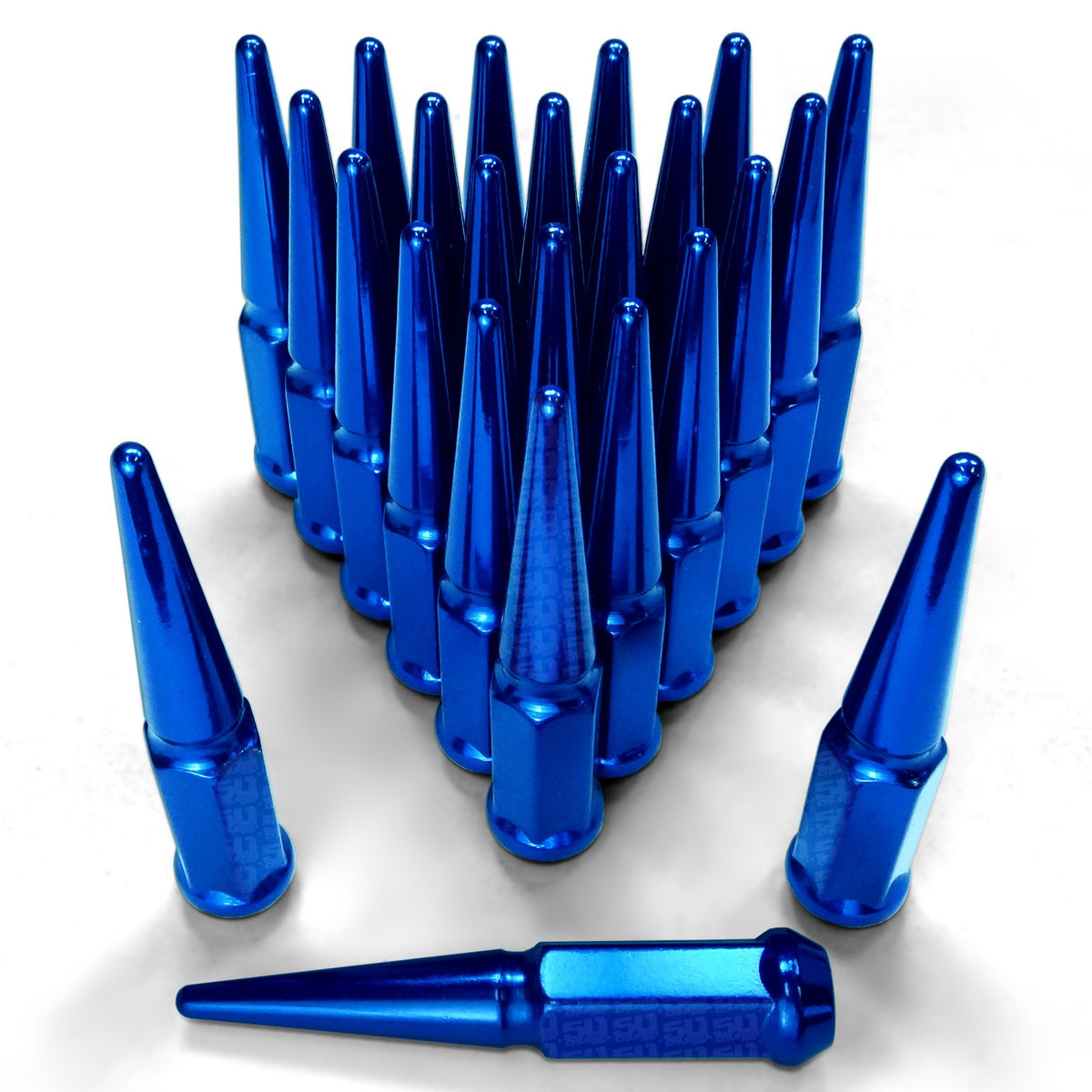 Blue | MAVERICK R Spike Lug Nuts - 50 Caliber Racing - Pack of  20 with Extended Socket Key - Blue