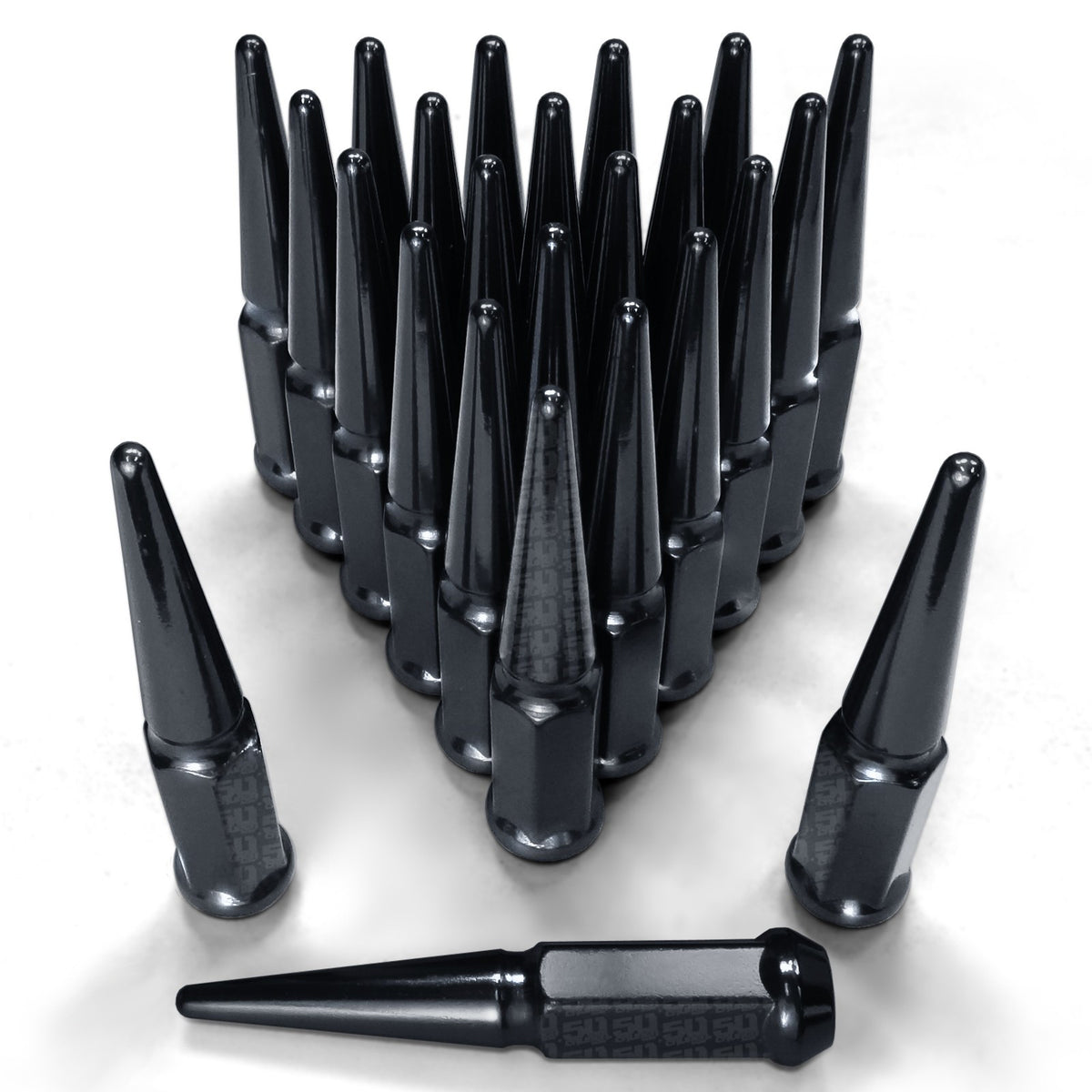 Black | MAVERICK R Spike Lug Nuts - 50 Caliber Racing - Pack of  20 with Extended Socket Key - Black