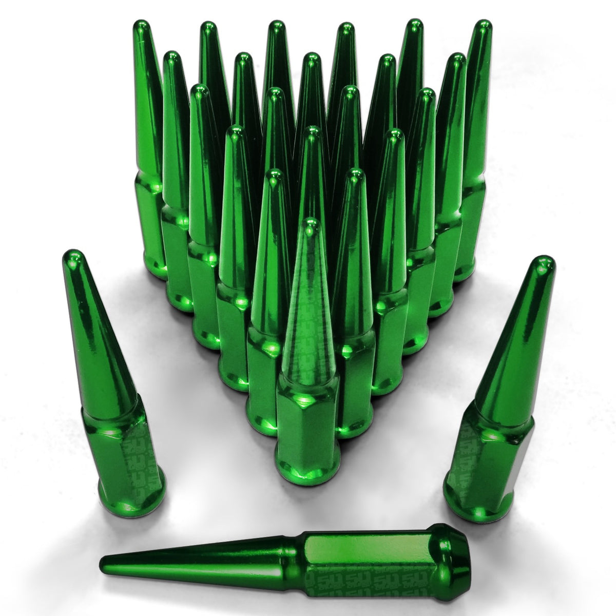 Green | MAVERICK R Spike Lug Nuts - 50 Caliber Racing - Pack of  20 with Extended Socket Key - Green