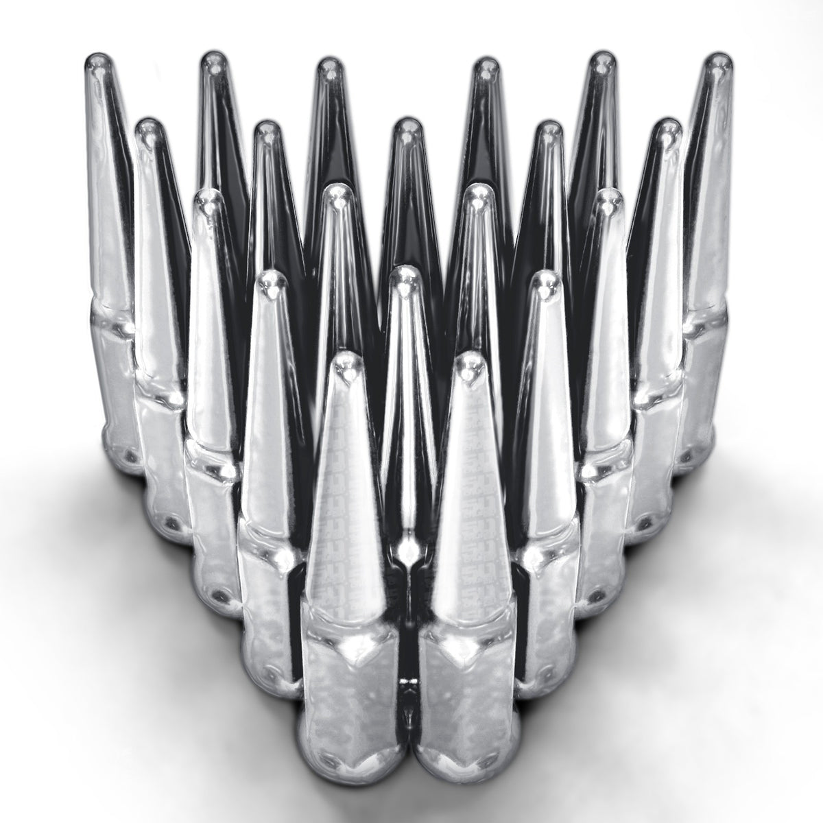 Chrome | PRO R , TURBO R, PRO S Spike Lug Nuts - 50 Caliber Racing - Pack of  20 with Extended Socket Key - Chrome