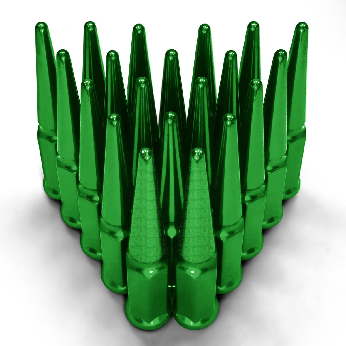 Green | PRO R , TURBO R, PRO S Spike Lug Nuts - 50 Caliber Racing - Pack of  20 with Extended Socket Key - Green