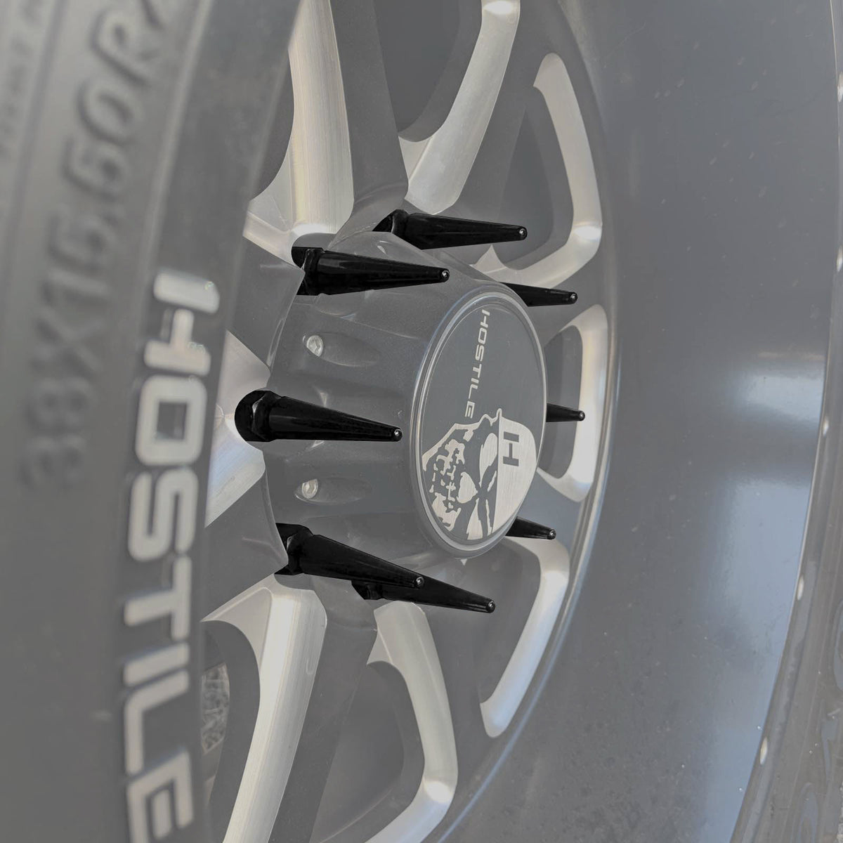 Black | 3/8-24 Extended Spike Lug Nuts -Installed – Black Finish