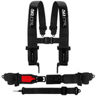 Stealth Black | Black SFI 16.1 certified 5-point harness unlatched showing sturdy latch design and webbing