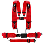 Rage Red | Red SFI 16.1 certified 5-point harness unlatched showing rugged latch and heavy-duty straps