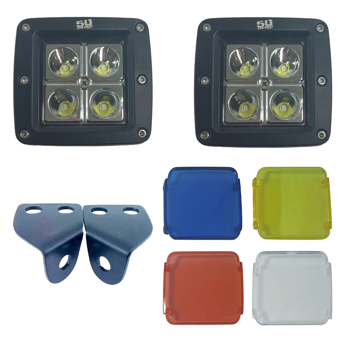 | A-Pillar Pod Light Mount Brackets for Polaris RZR Combo with 2" Pod Lights and multicolored covers