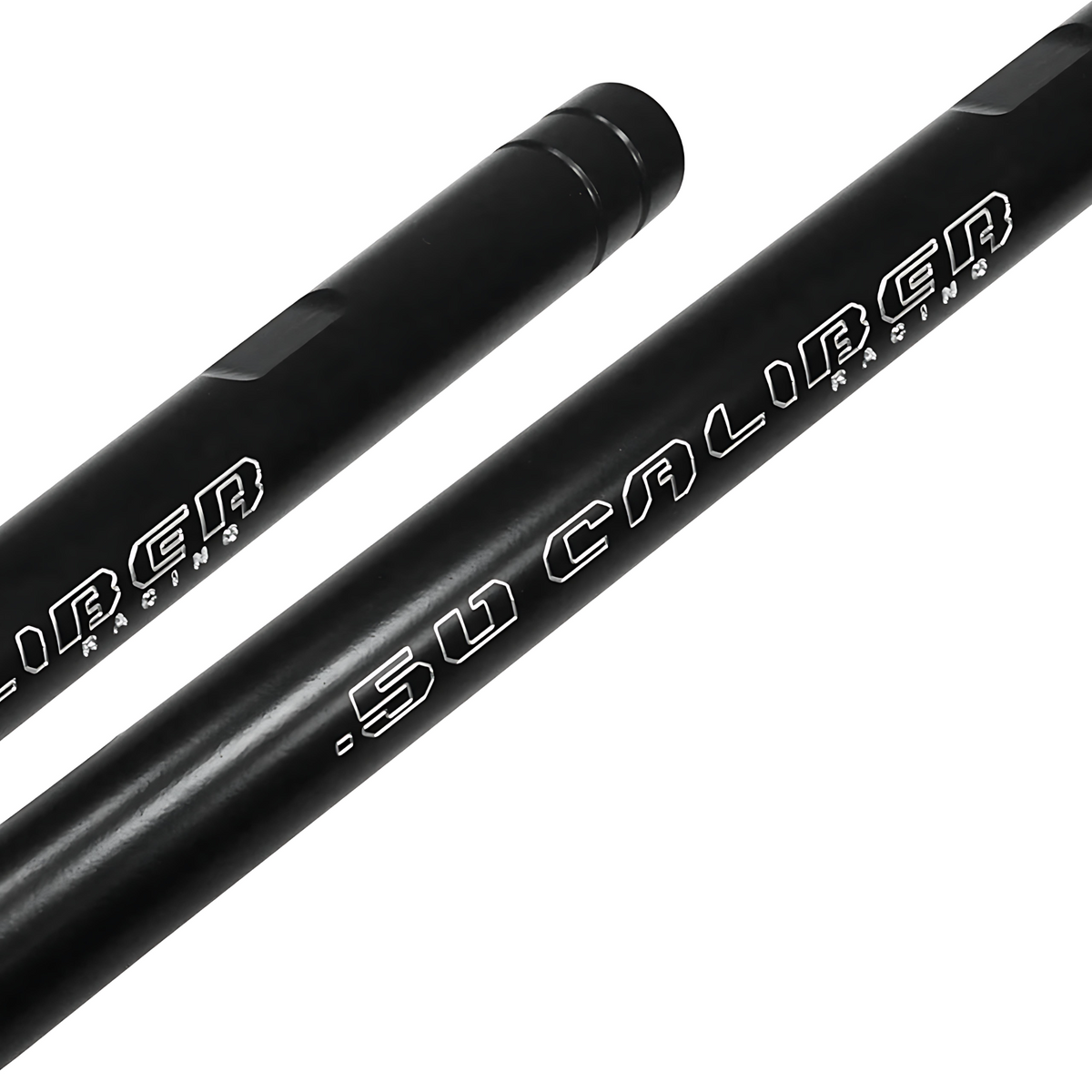 Black | can-am x3 billet radius rods black powder coat with cnc-engraved 50 caliber racing logo closeup