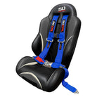 Nitro Blue | Blue 4-point UTV harness, 3" straps, shown installed on a custom UTV bucket seat with harness pass through