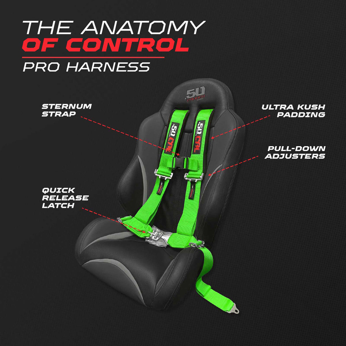Venom Green | Anatomy of Control: padded shoulders, sternum strap, glove-friendly adjusters, latch quick release, Green webbing