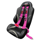 Rogue Pink | Pink 4-point UTV harness, 3" straps, shown installed on a custom UTV bucket seat with harness pass through