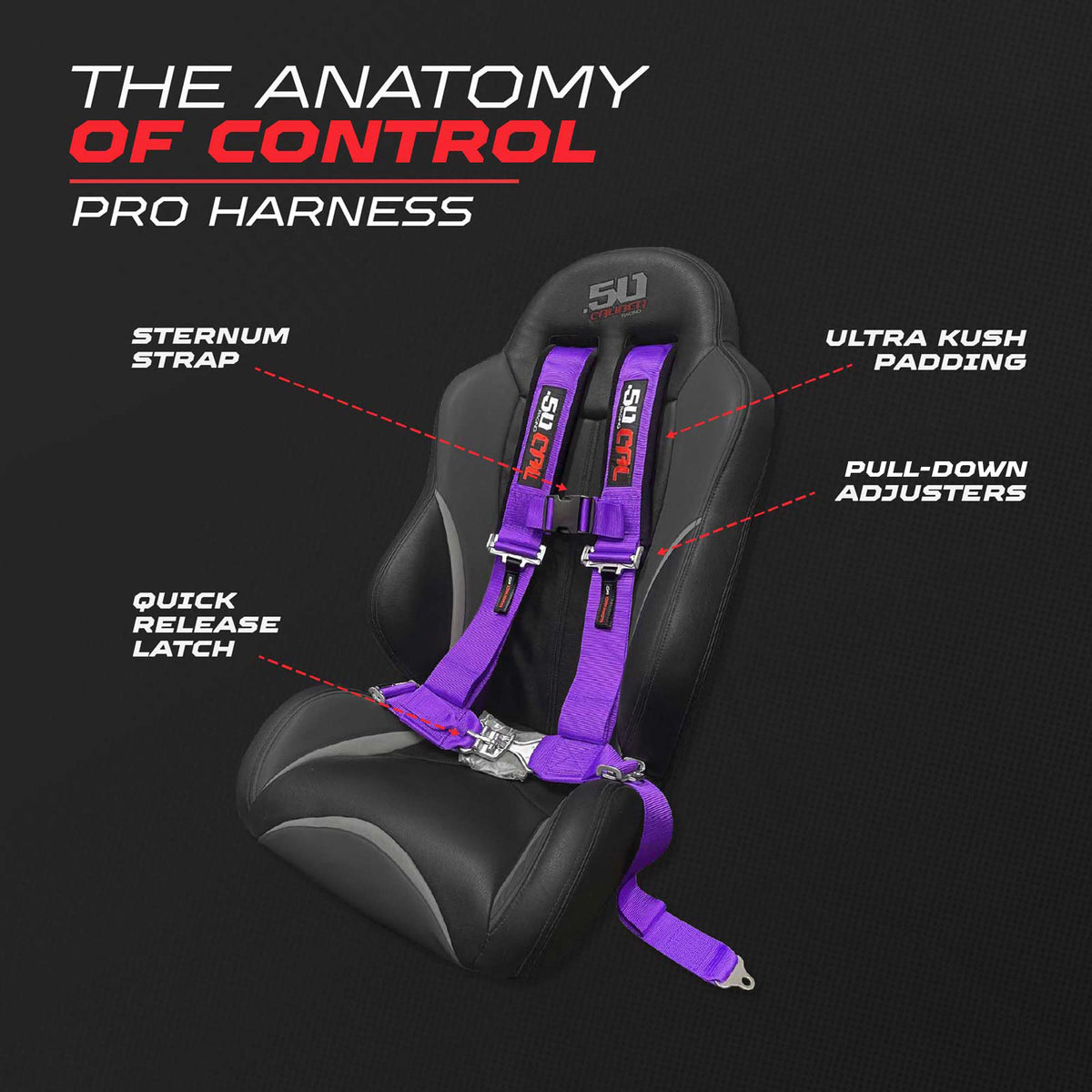Purple | Anatomy of Control: padded shoulders, sternum strap, glove-friendly adjusters, latch quick release, Purple webbing