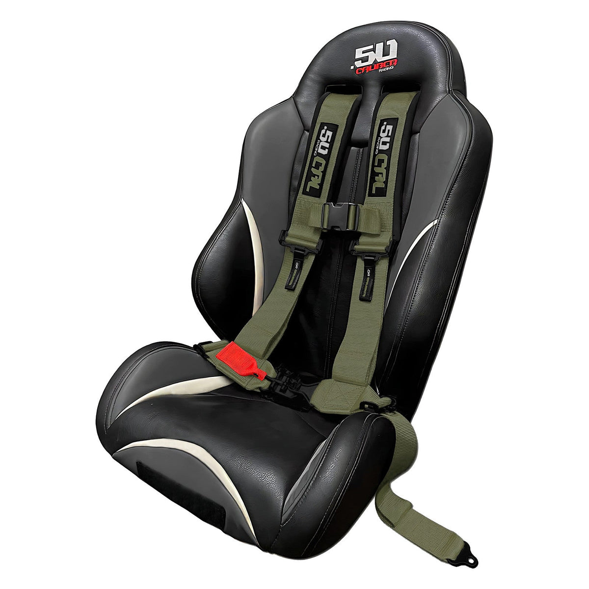 Recon Green | 50 Caliber Racing  Elite Series 4-Point UTV Harness Installed on Bucket Seat - Recon Green