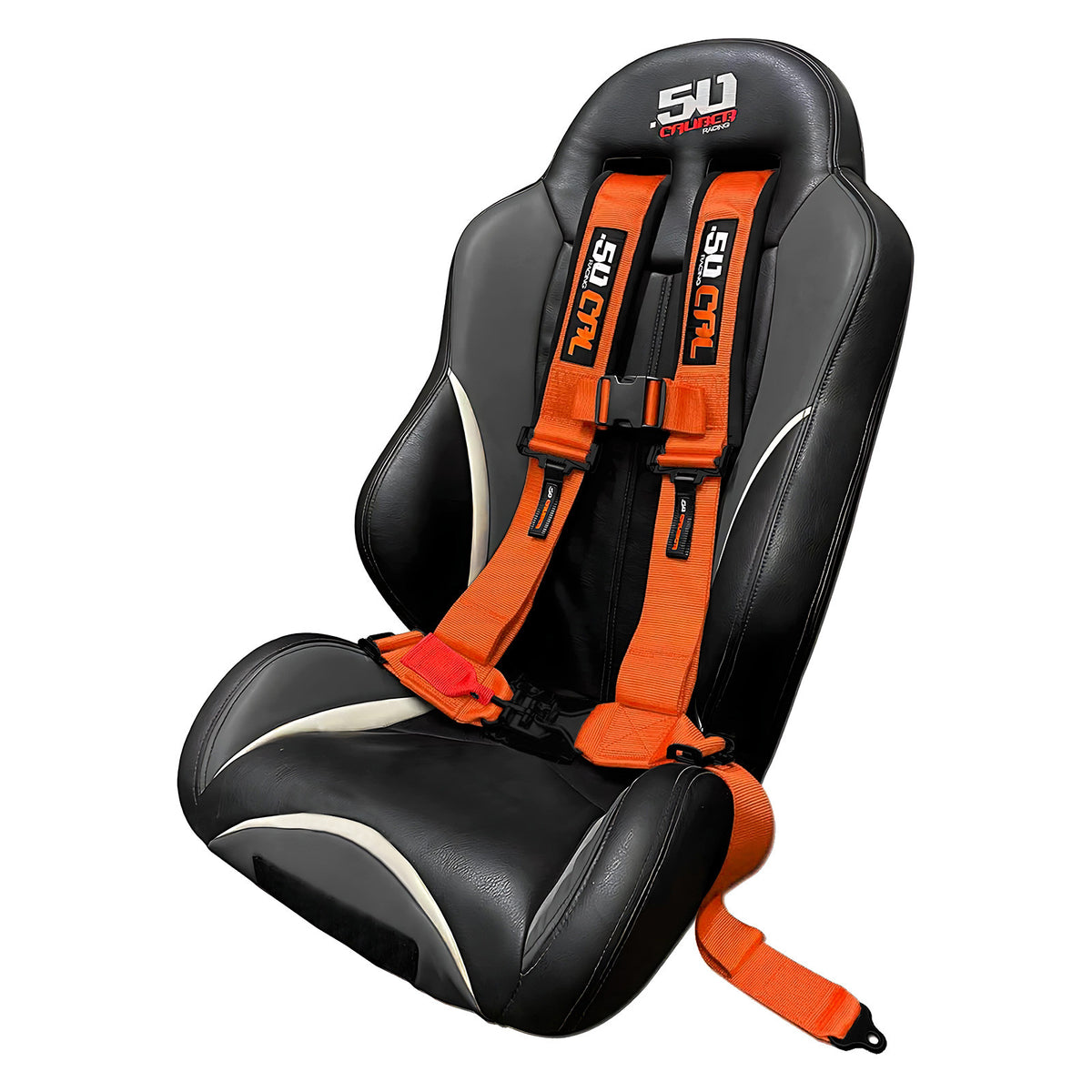 Fury Orange | 50 Caliber Racing  Elite Series 4-Point UTV Harness Installed on Bucket Seat - Fury Orange