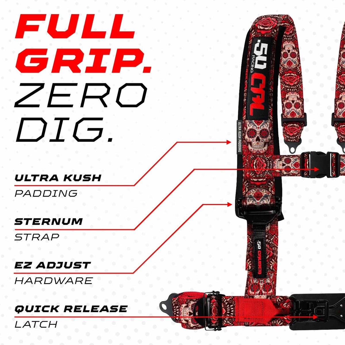 Red Sugar Skull | 50 Caliber Racing  Elite Series 4-Point UTV  Harness Features – Red Sugar Skulls